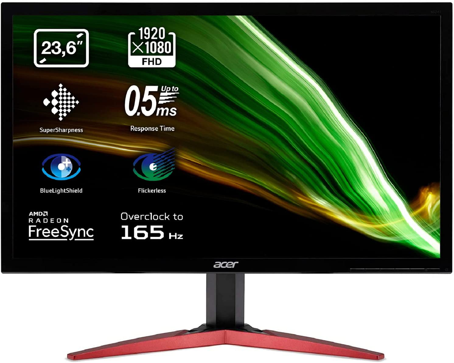 Acer R240HY Monitor Full HD, 60Hz, 4ms (G2G), HDMI 1.4, DVI, VGA