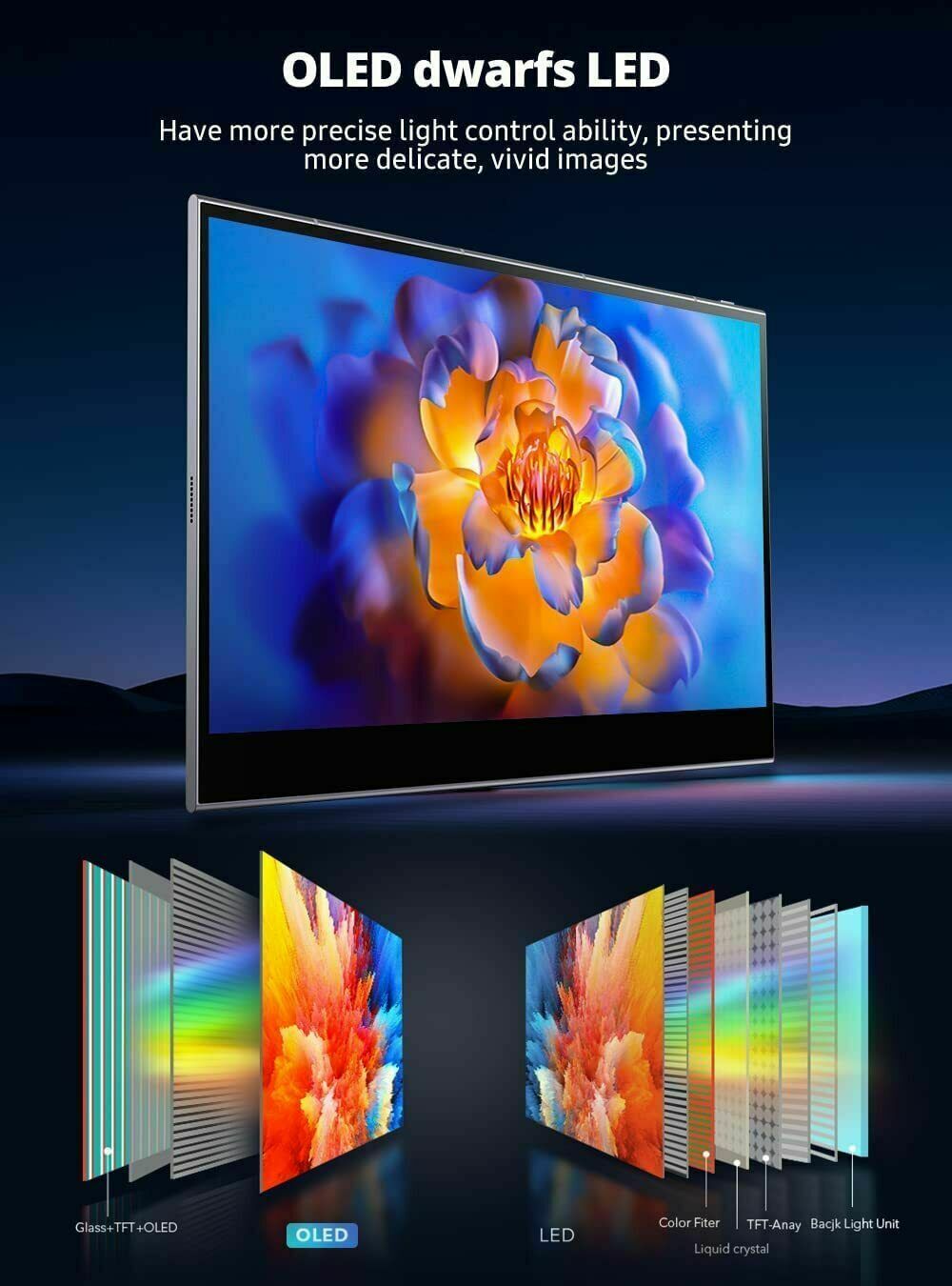 UPERFECT 15.6 QLED 4K Touchscreen 100% DCI-P3 100000:1 Monitor For Laptop Design