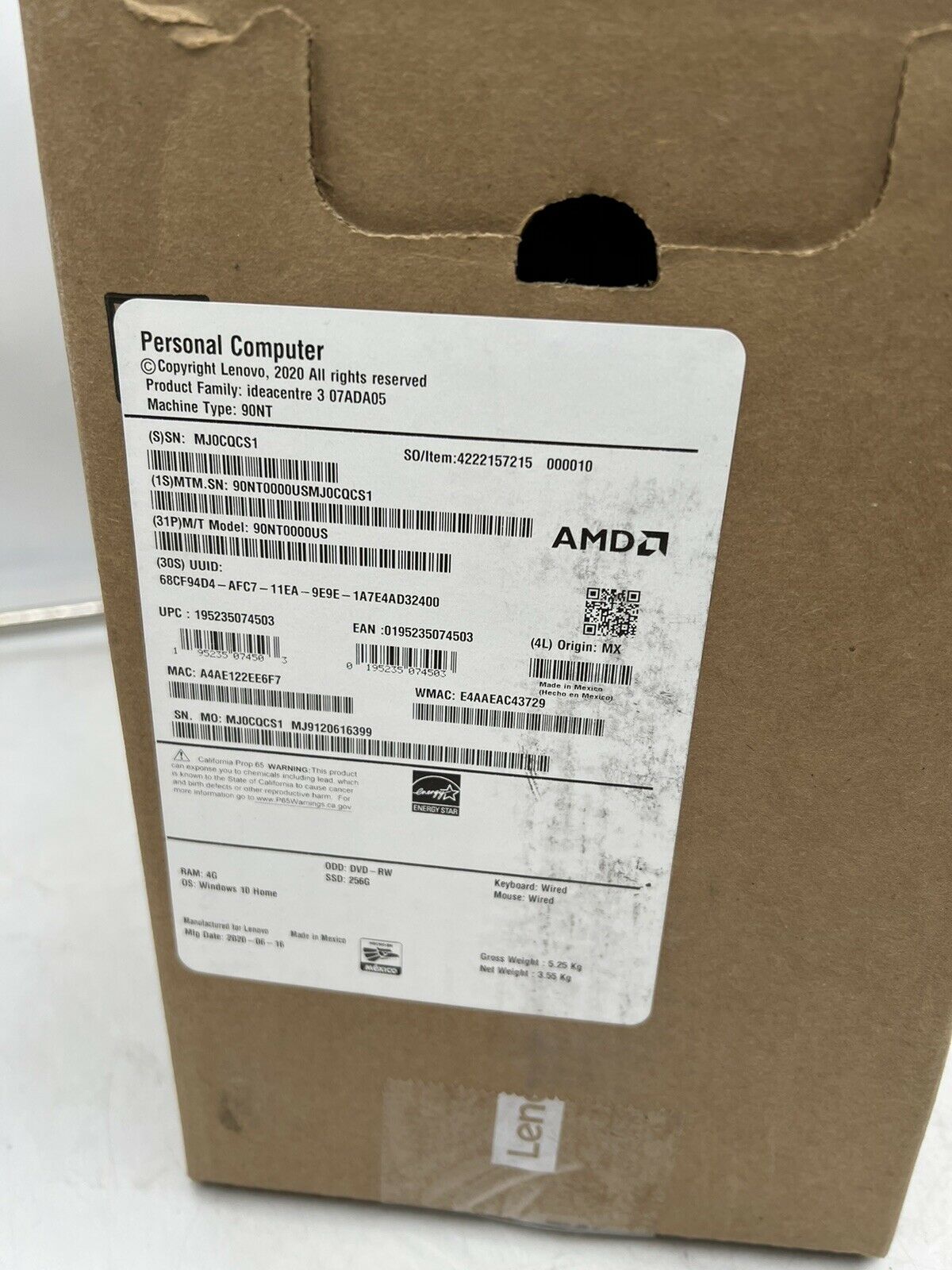 LENOVO IdeaCentre 3 90NT Desktop 4GB DDR4 256GB SSD AMD Athlon Silver 3050U