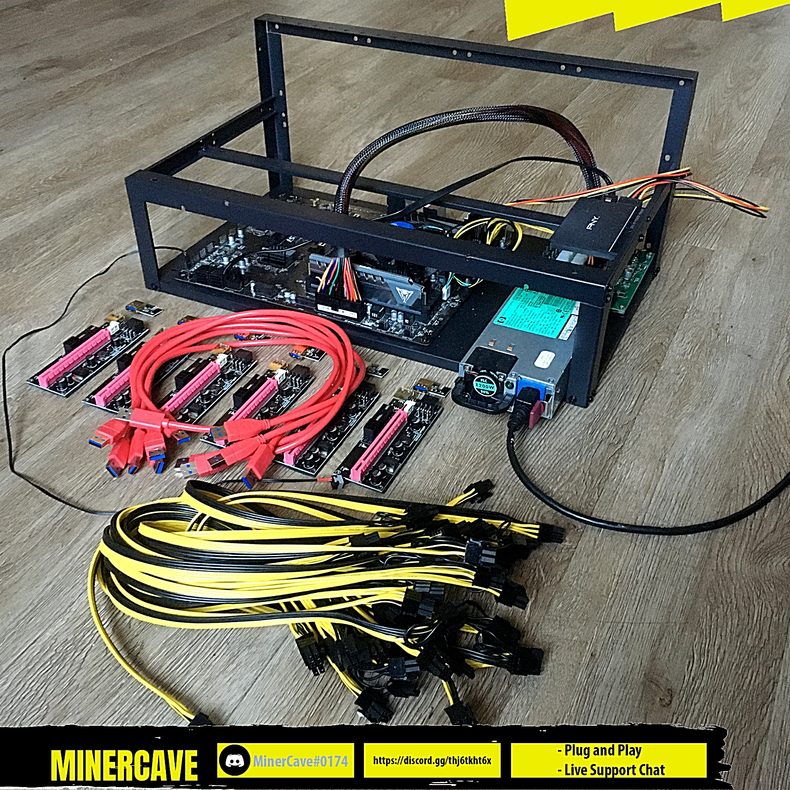 Mining Rig Kit (Plug+Play) 6 GPU slots, Open Case, PSU, CPU, SSD, Win 10 NO GPUs