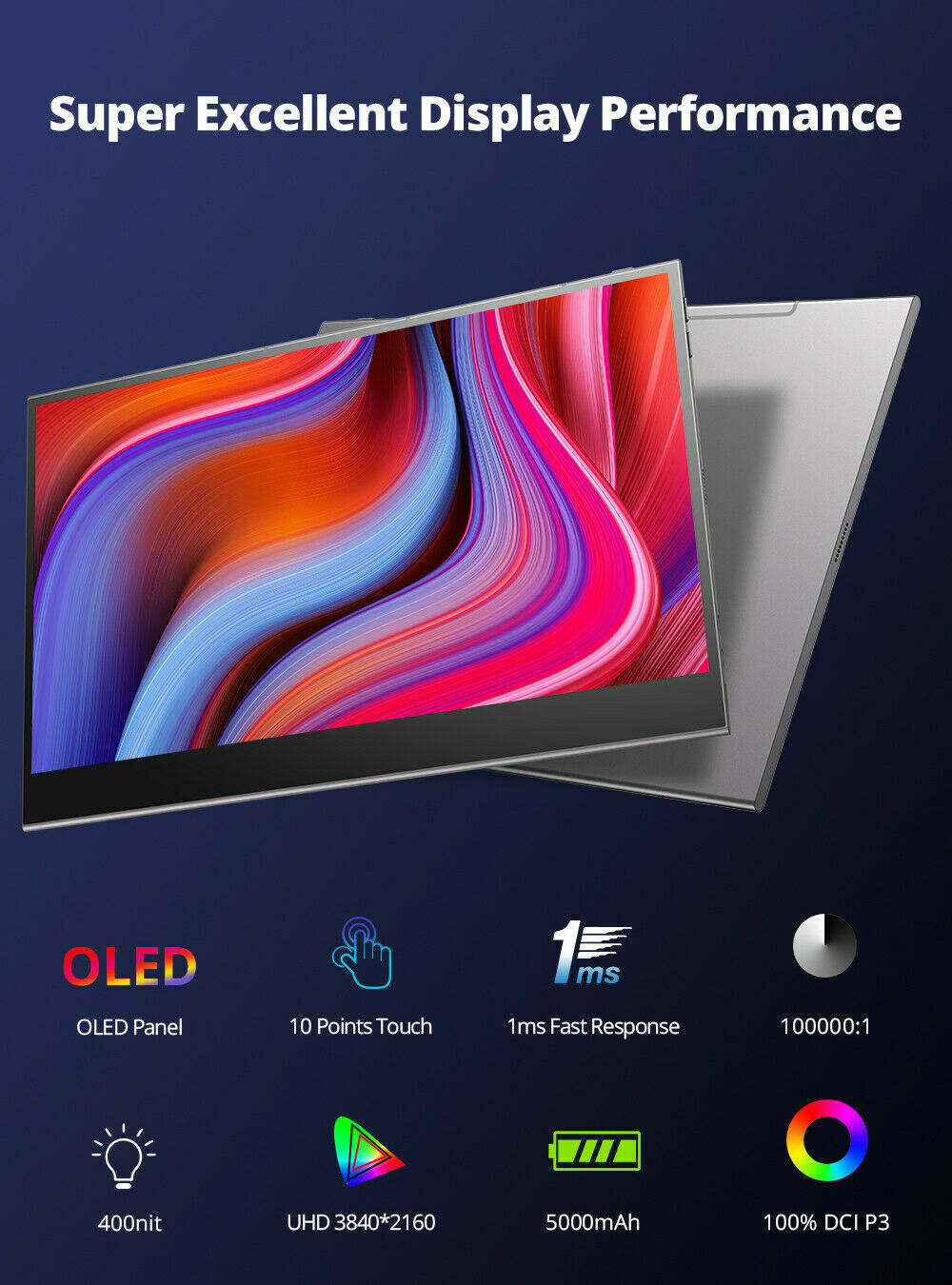 UPERFECT 15.6 QLED 4K Touchscreen 100% DCI-P3 100000:1 Monitor For Laptop Design
