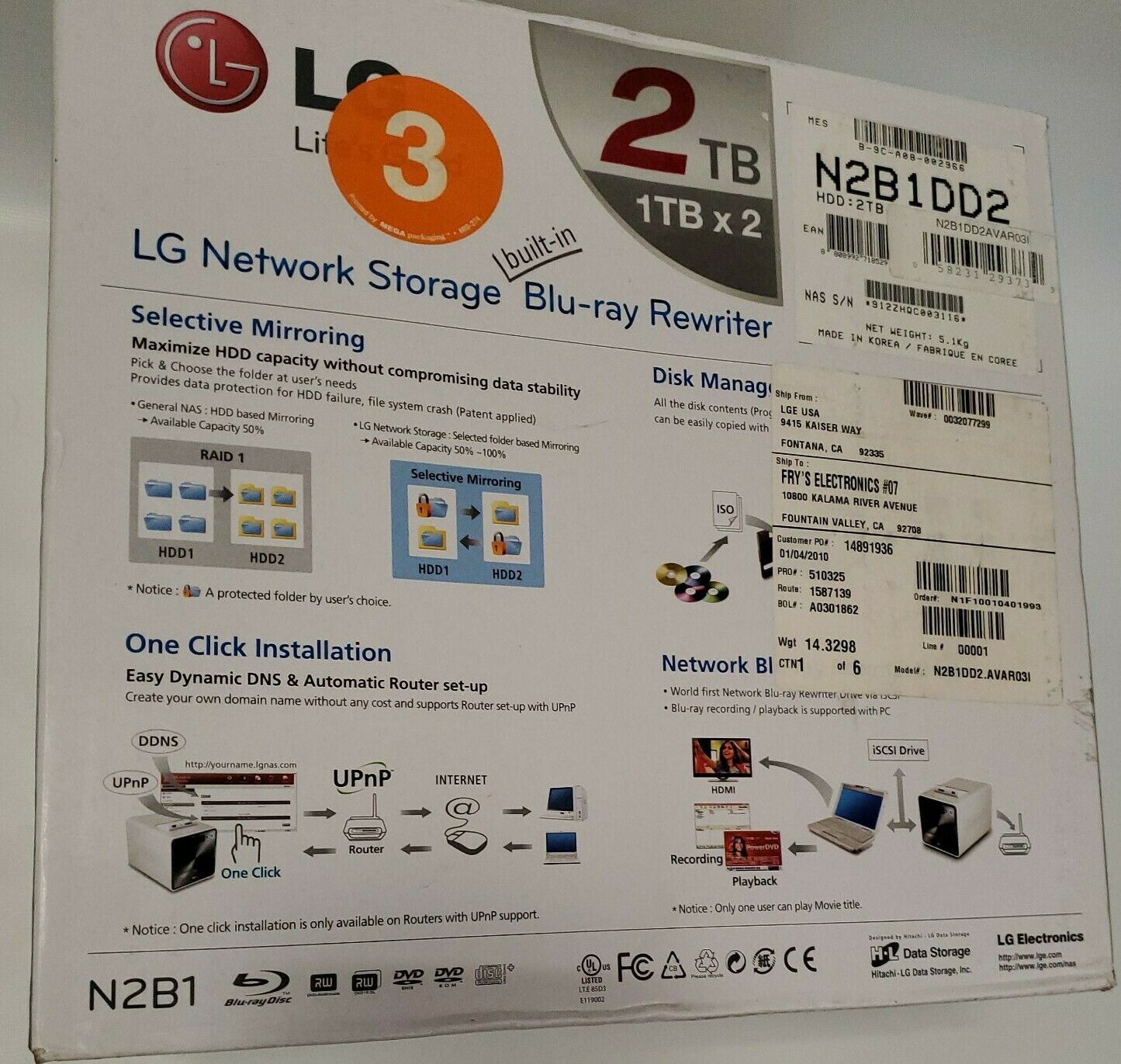 LG N2B1 2TB Network Data Storage Station BLURAY RE-WRITER TORRENT ETC. NEW