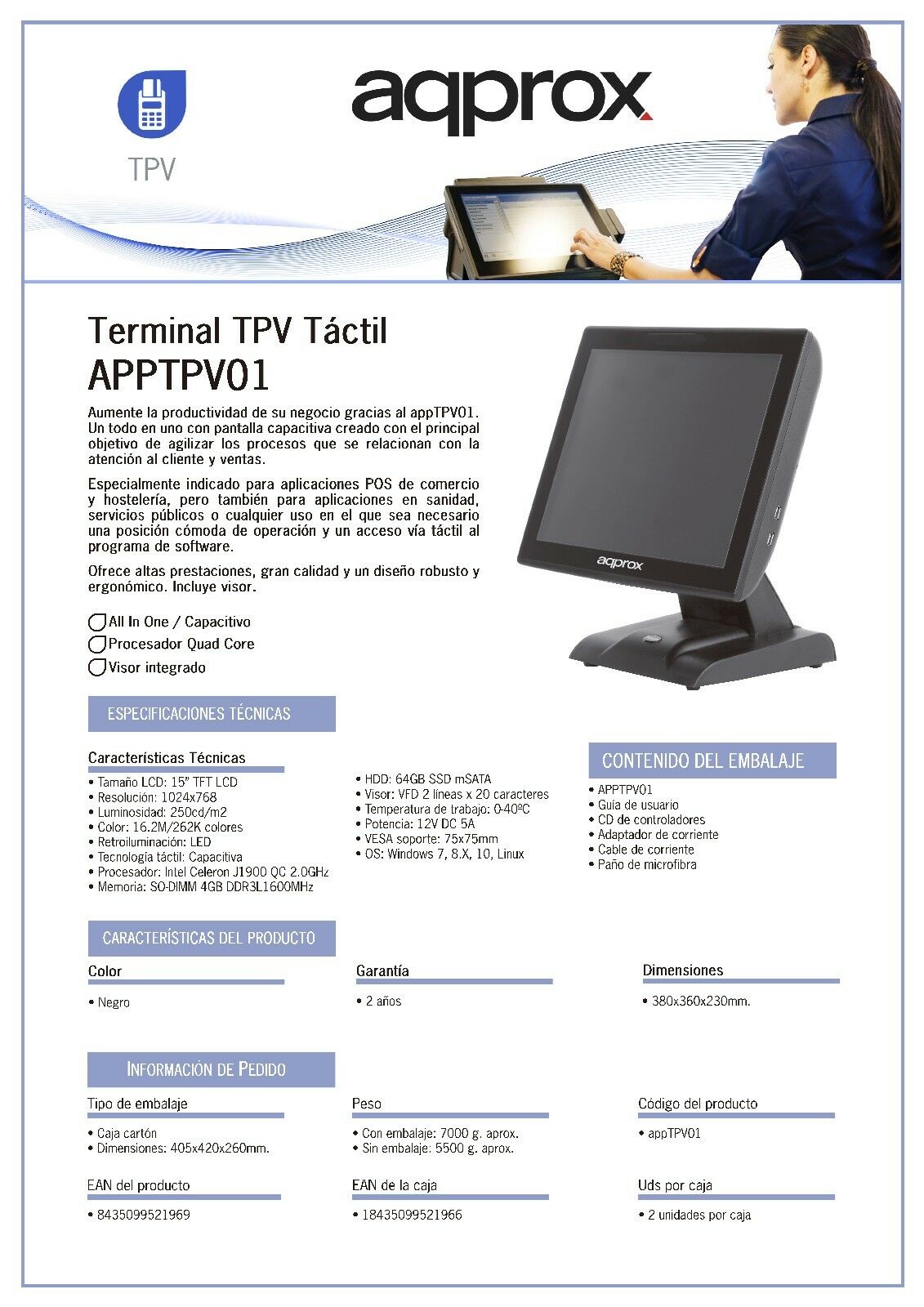 TPV TACTIL TERMINAL PUNTO VENTA 15" CON SOPORTE TECNICO GARANTIA 2 AÑOS APPTPV01