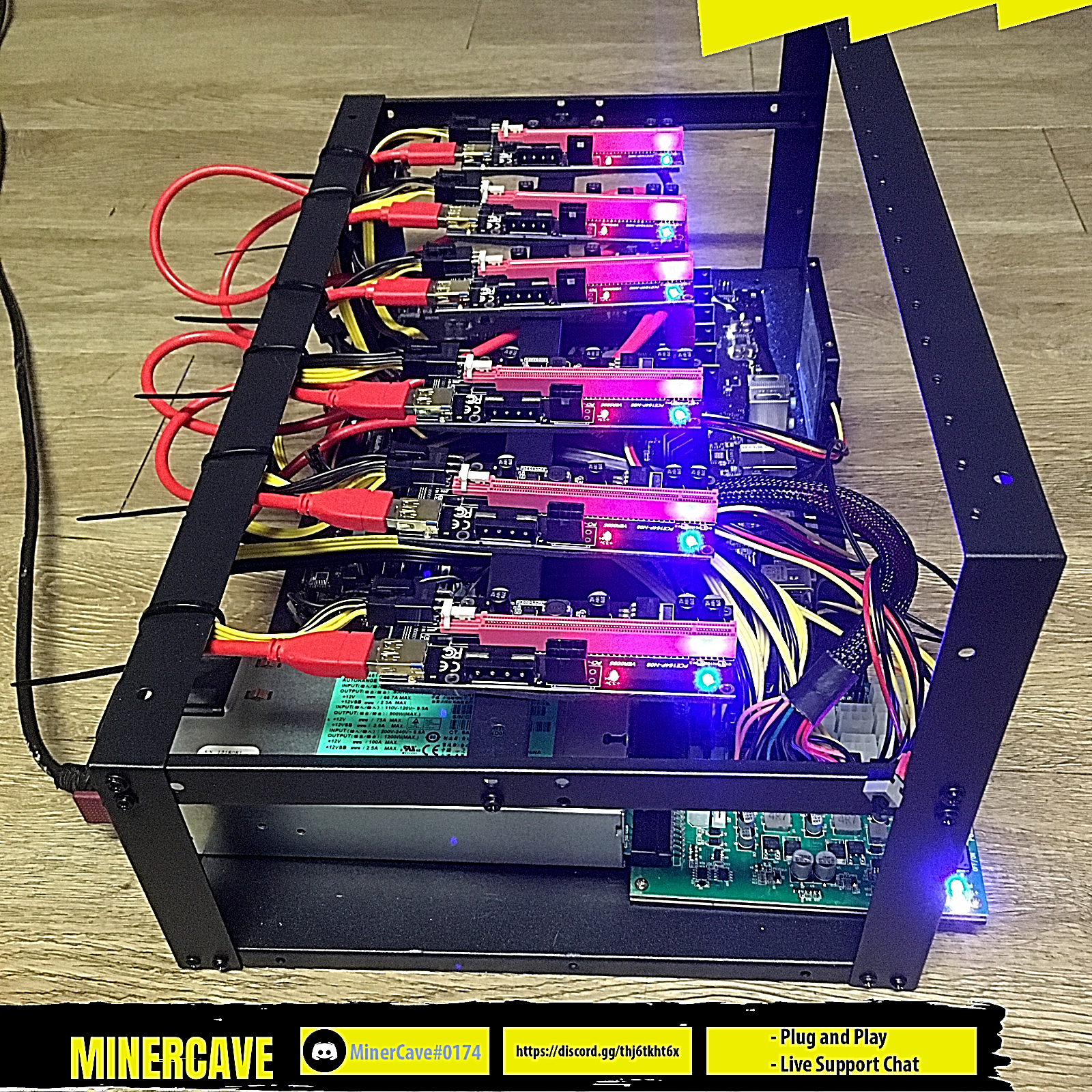 Mining Rig Kit (Plug+Play) 6 GPU slots, Open Case, PSU, CPU, SSD, Win 10 NO GPUs