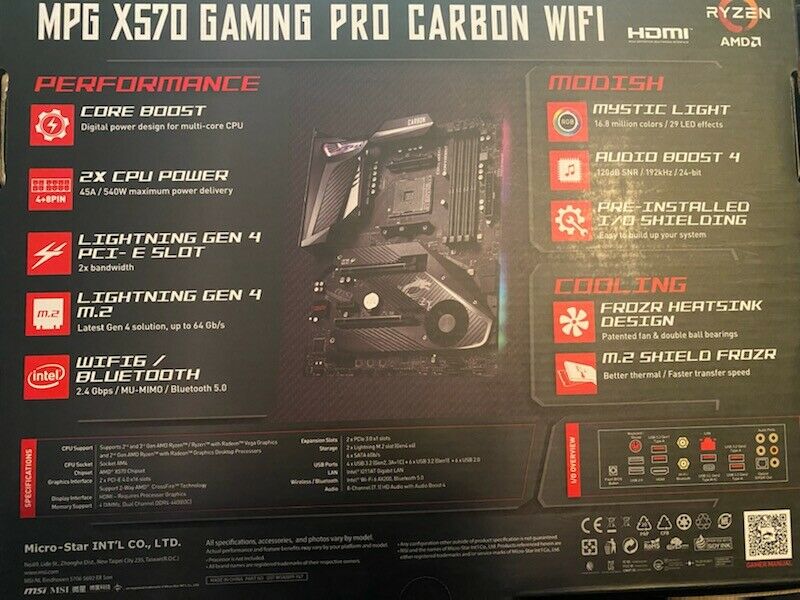 MPG X570 ATX Gaming Pro Carbon WiFi Desktop Motherboard [Brand New In Box!]