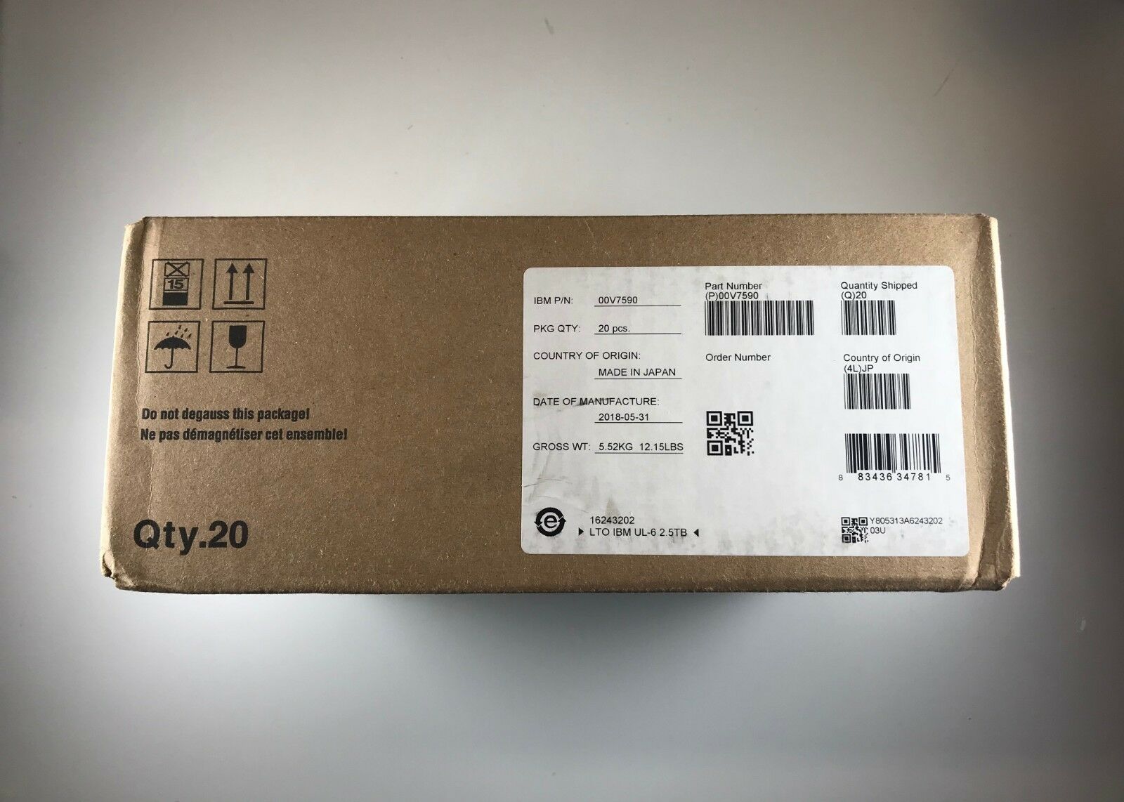 BRAND NEW- IBM LTO-6 TAPE (20 PACK) ULTRIUM #00V7590 DATA STORAGE BACKUP