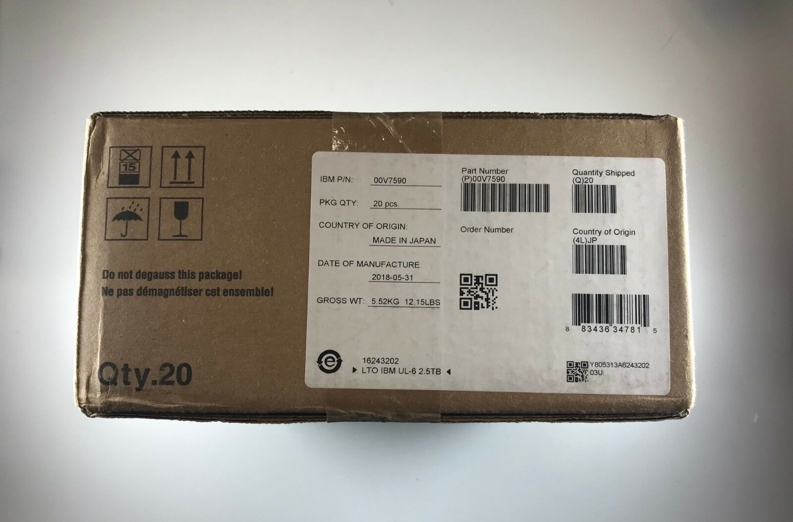 BRAND NEW- IBM LTO-6 TAPE (20 PACK) ULTRIUM #00V7590 DATA STORAGE BACKUP