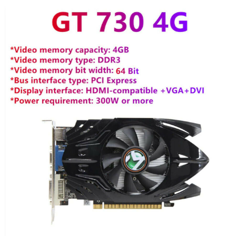 NVIDIA GT 730 4GB GDDR3 VGA+DVI Computer PC Gaming Video 64Bit Graphics Card GPU